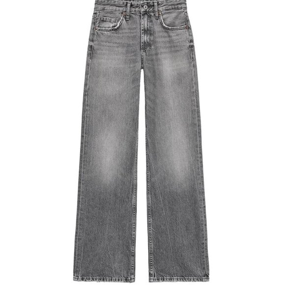Zara Denim - Zara Full Length TRF Mid Rise Wide Leg Jeans Gray
